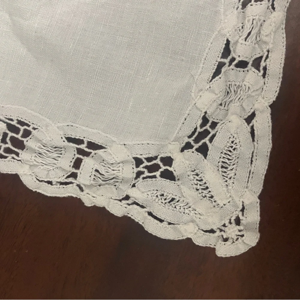 Set of 3 Vintage Cotton placemats with Battenburg Lace Edging